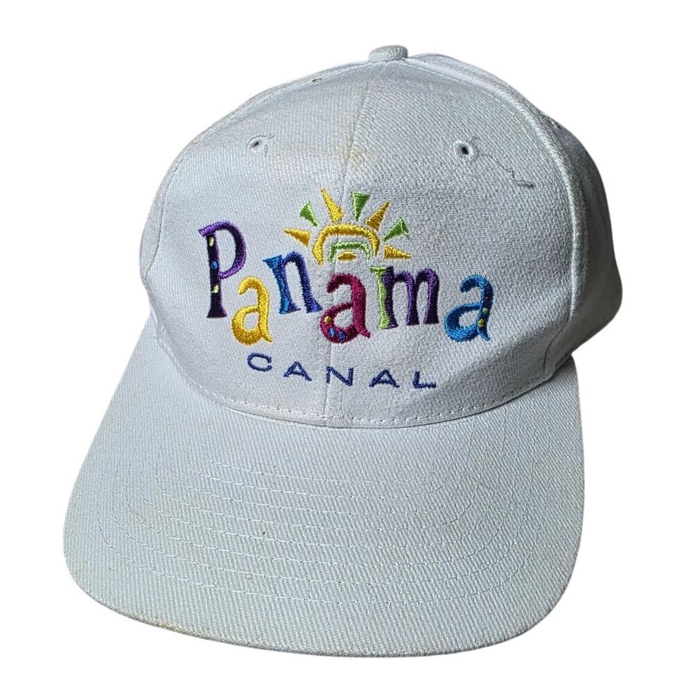 Vintage Panama Canal Princess Cruises Embroidered Hat White Snap On Casual Cap